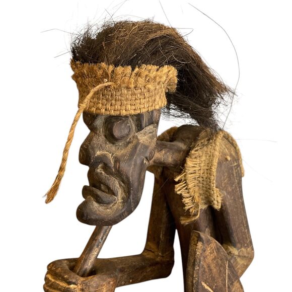 Wood Warrior Tribal Sculpture Statue of Native Man African Hand Carved 23 in - Picture 2 of 12